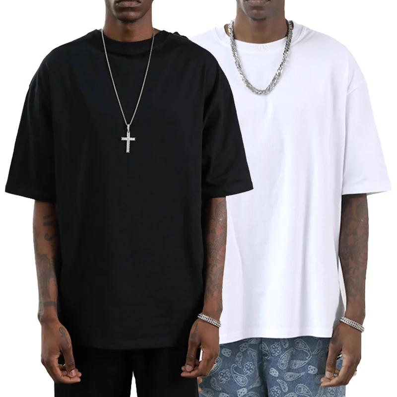 High Quality bulk Custom fashion White Black Blank drop shoulder Short Sleeve 100% Heavy Cotton Oversize T Shirt