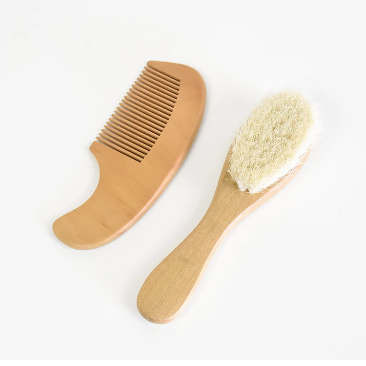 Amazon hot sale eco-friendly Natural Wooden Baby Hair Brush and Comb set for Newborn and Toddler baby