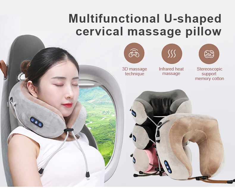 Travel Kneading Vibration Massage Pillow u-shape smart neck shoulder massager vibrating electric neck massage
