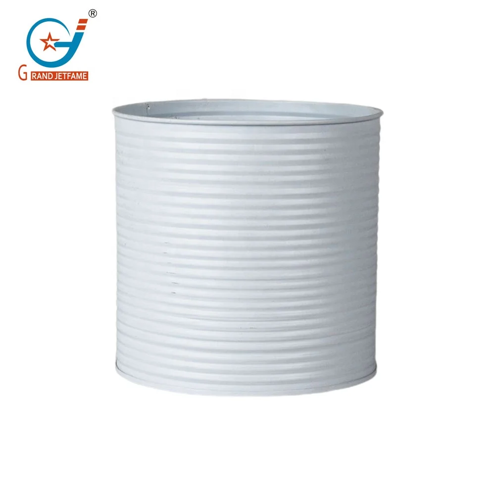 Metal flower pot Metal garden round flower pot home stripe decor bucket cream colored