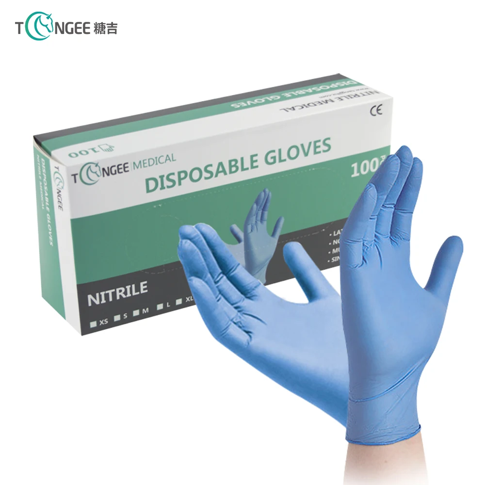 Waterproof blue Different sizes medical gloves nitrile