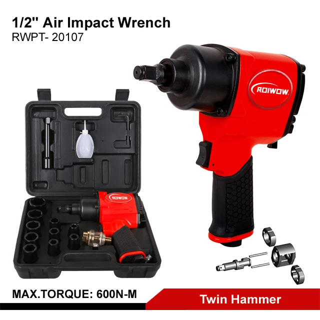 1/2 inch Pneumatic High Torque Wrench Twin Hammer Air Impact Wrench Tool Kit Pneumatic Torque Wrench Air Gun Set Socket