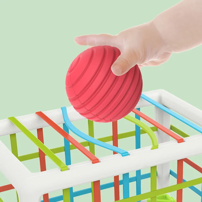 KSF Baby Shape Sorter Toys Colorful Cuboid Elastic Band Box With 12 PCS Multi Sensory Shape Montessori Learning Toys For Toddler