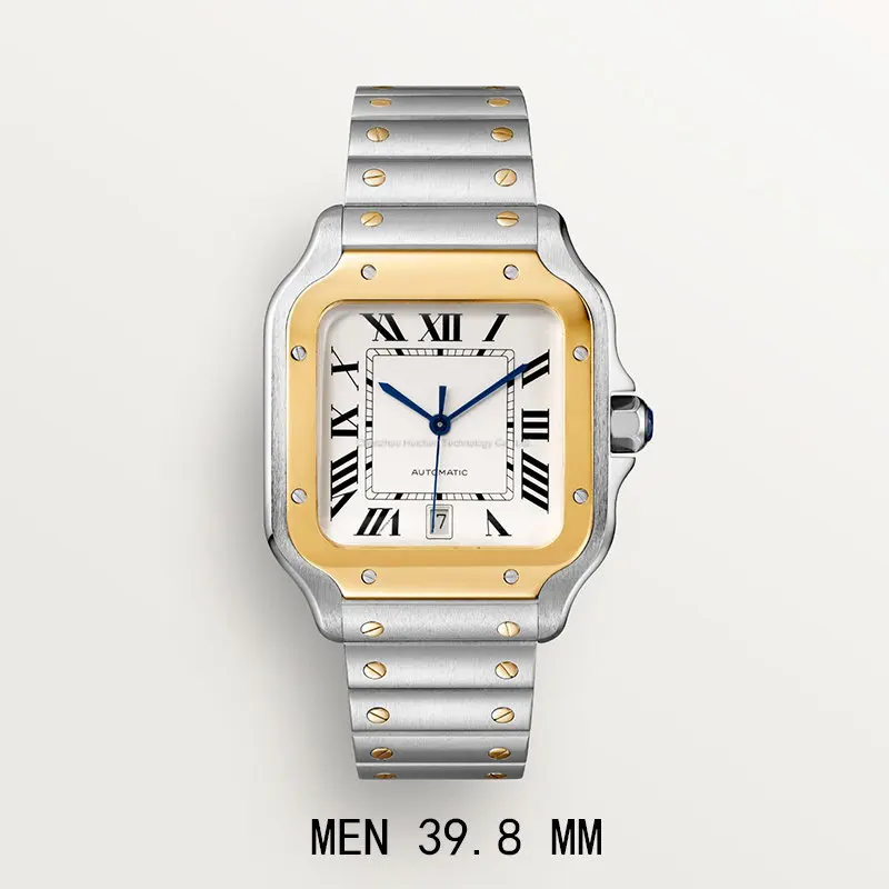39.8MM Luxury 3A  Automatic Mechanical Men Watch Square Case Calendar Display Roman Numerals Leather Strap Wrist Watch Gifts