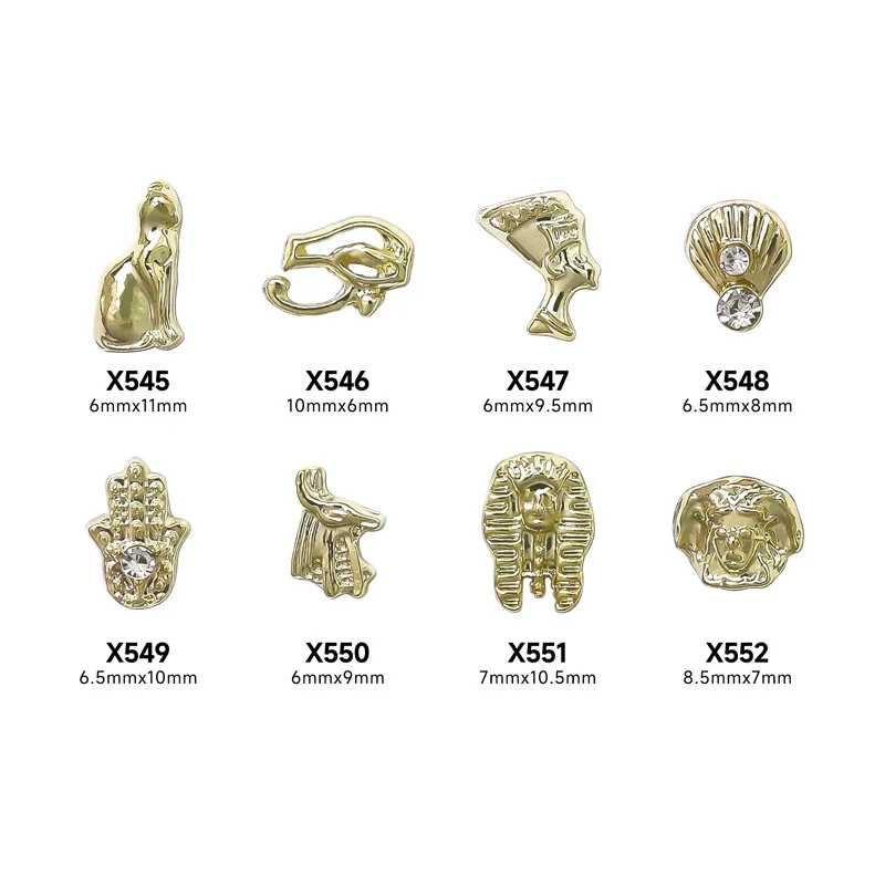 Cheap Wholesale Gold Metal  Egyptian Style Nail Jewelry Decorations Pharaoh Cleopatra Personalized Design Nail Manicure Ornament