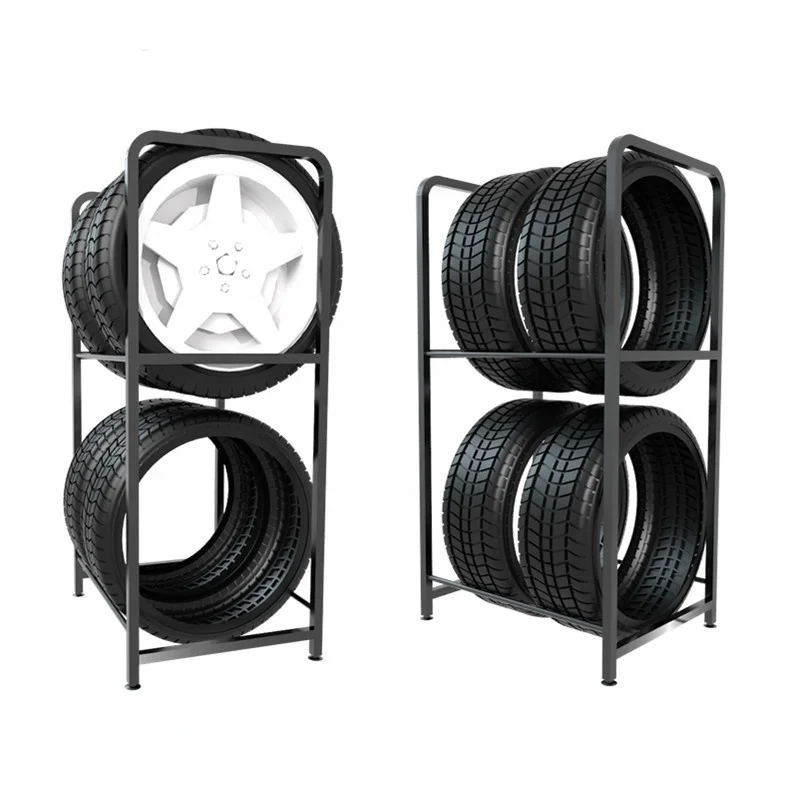 High Quality 2 Tiers Garage Shop Truck Motorcycle Passenger Car Wheel Tires Rim Metal Storage Display Stand Rack