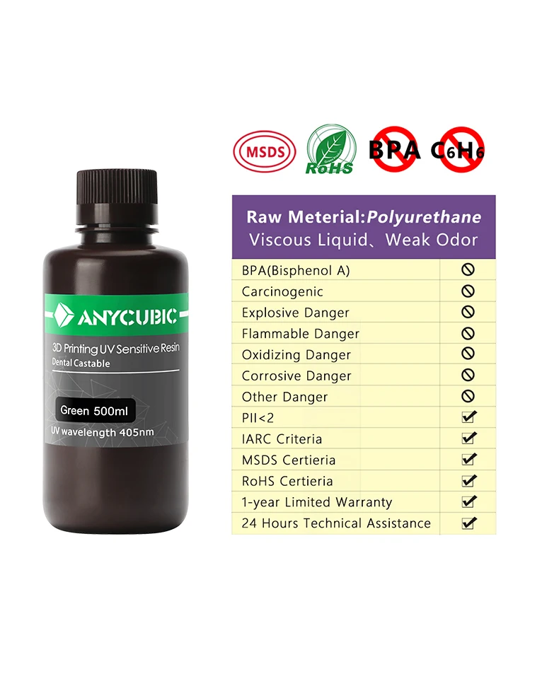  3d принтер ANYCUBIC стоматологическое литье sla lcd dlp жесткий 405 нм Фоточувствительный жидкий стоматологический