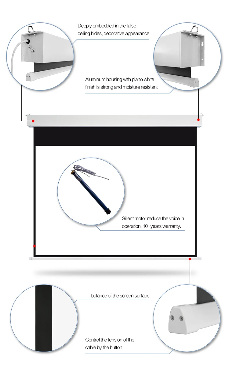 150 inch motorized projector screen 12v trigger projector silver screen with IR RF remote control projection screen