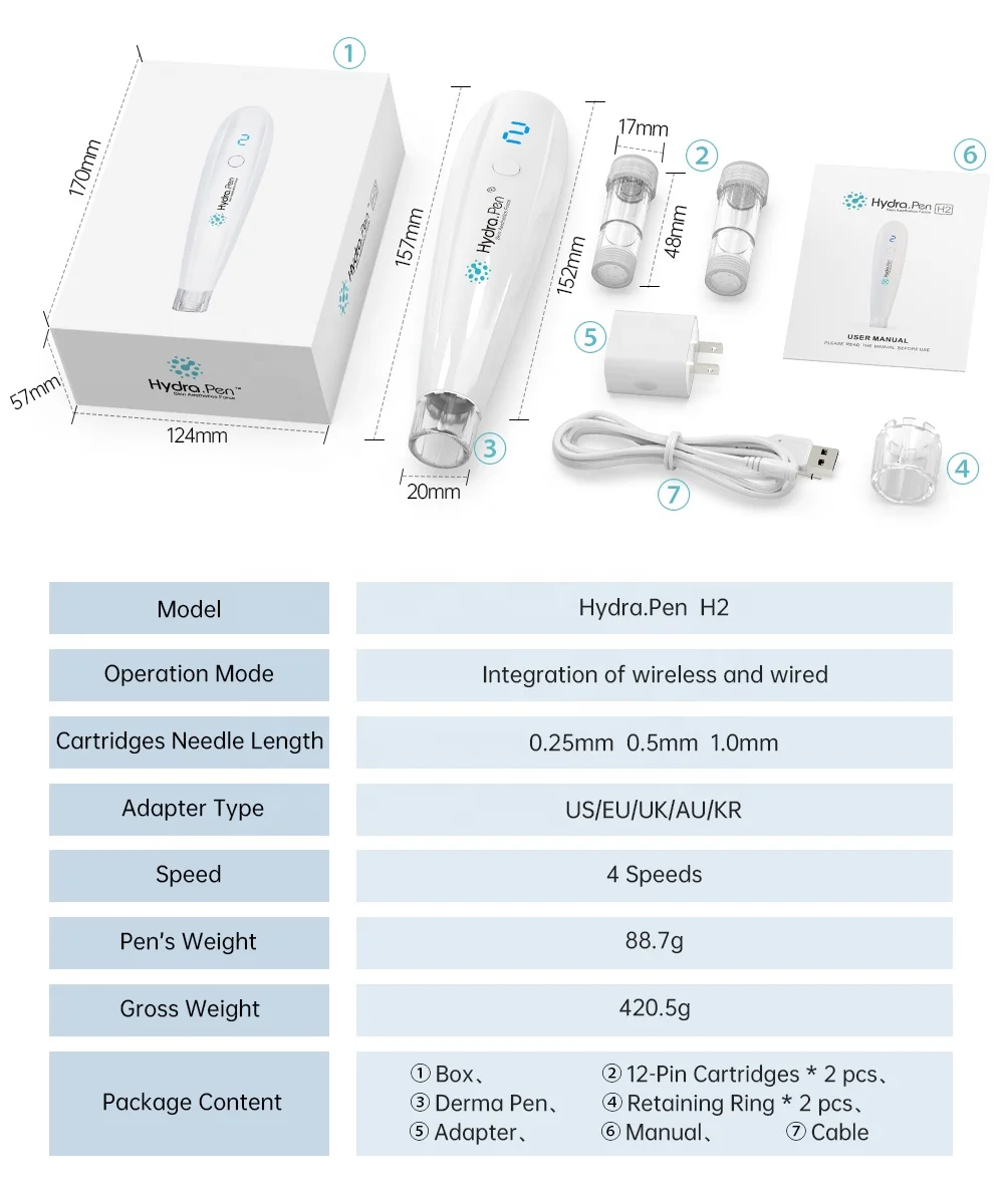  Инновационная Дерма-ручка Hydrapen H2 интегрированный дизайн сыворотка для мезотерапии дермапен с