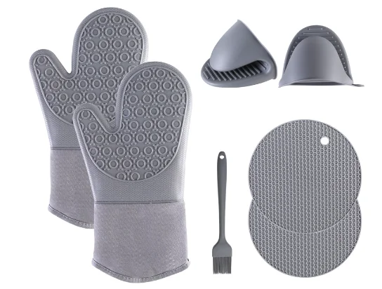 Wholesale Heat Resistance Silicone Oven Mitts gloves and Pot Holders Set for Kitchen Baking Cooking