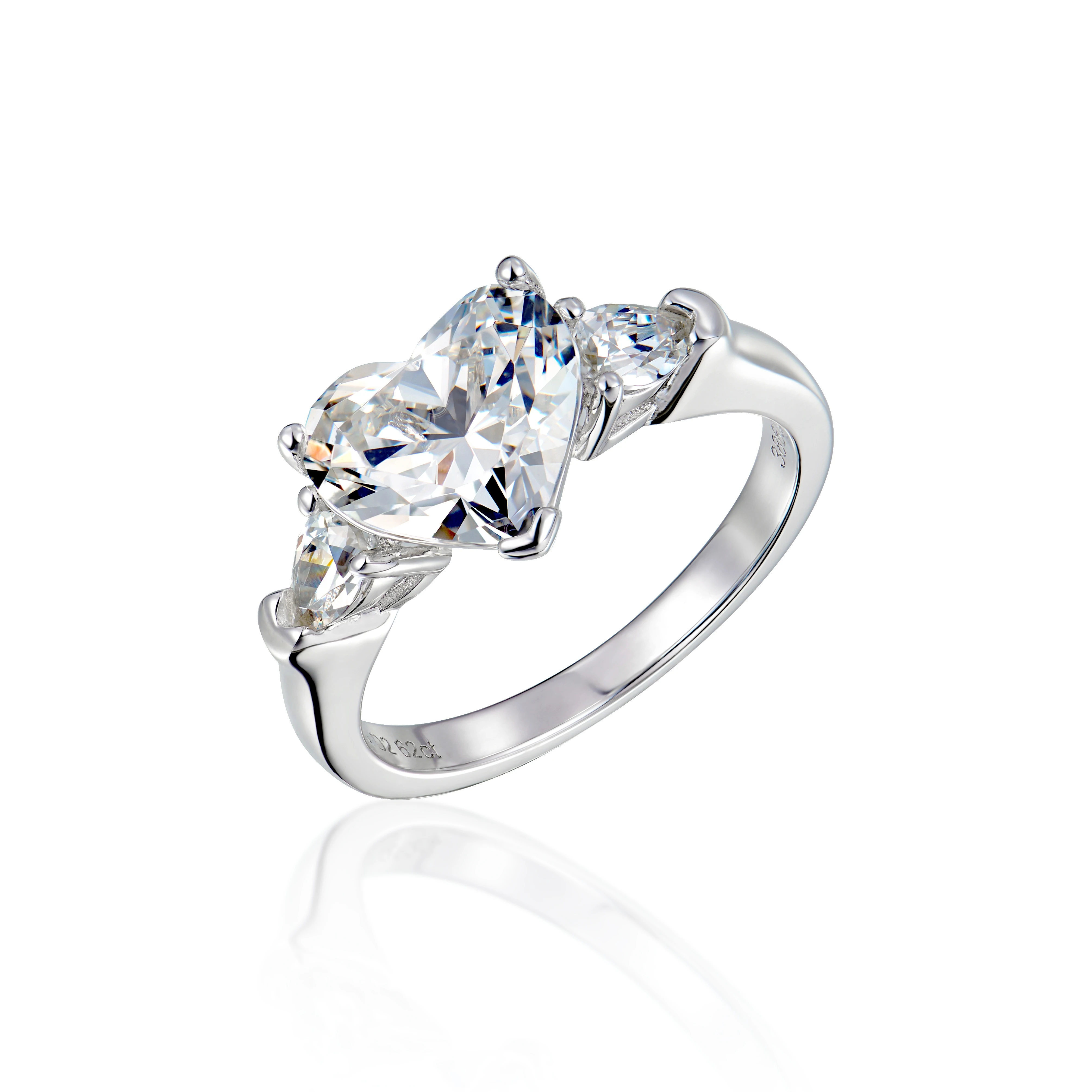 Free shipping engagement wedding white gold Eternity diamond ring heart shape pure silver love rings