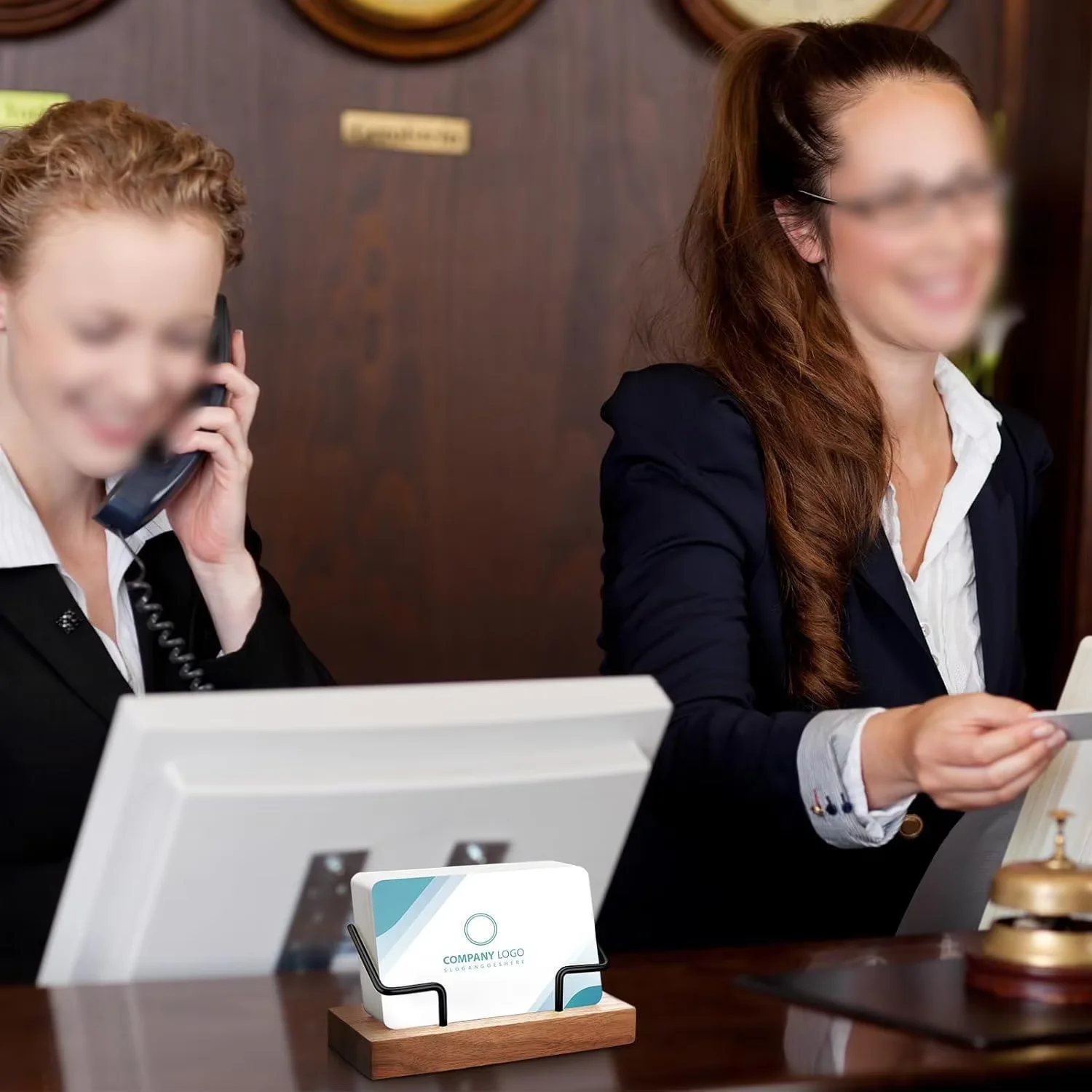 2 wooden business card display racks and postcard holders suitable for office and home desktops