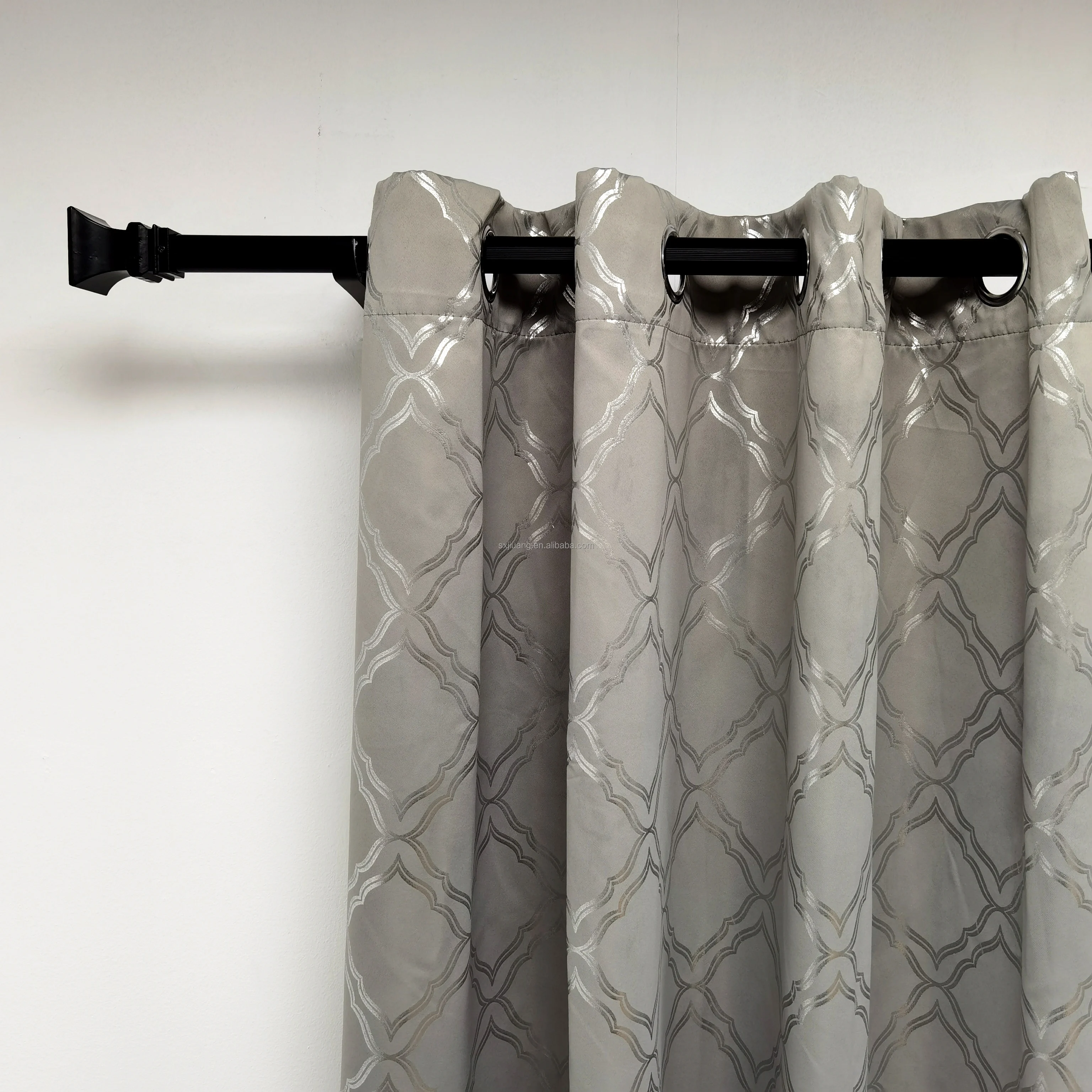 Custom Fabric Foil Printing Blackout Curtains Drapes Polyester Gold Silver Stamping Design Window Living Room Blackout Curtain