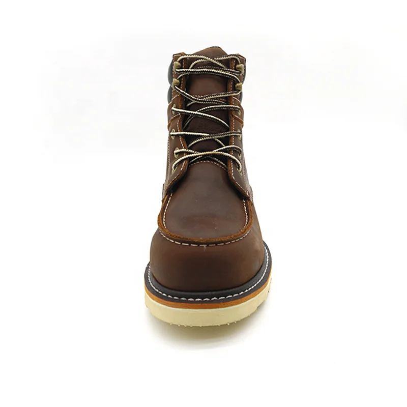 Brown Cow Genuine Leather Oil Acid Resistant Rubber Sole 6 Inch Steel Toe Goodyear Safety Shoes Waterproof