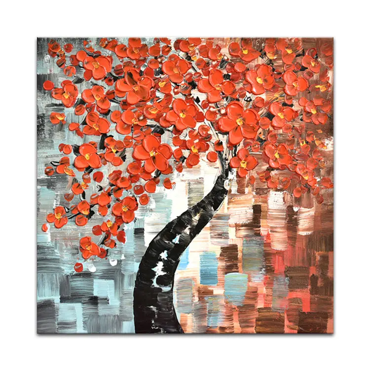 
Hand Made Knife Art Work Red Flower Canvas Oil Painting Abstract 3D Wall Art For Home Decor 