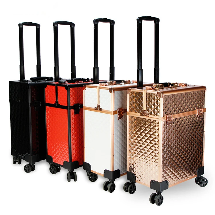 Rolling Makeup Case Large Storage Cosmetic Trolley with Sliding Rail Removable Salon Barber Case Traveling Cart Trunk