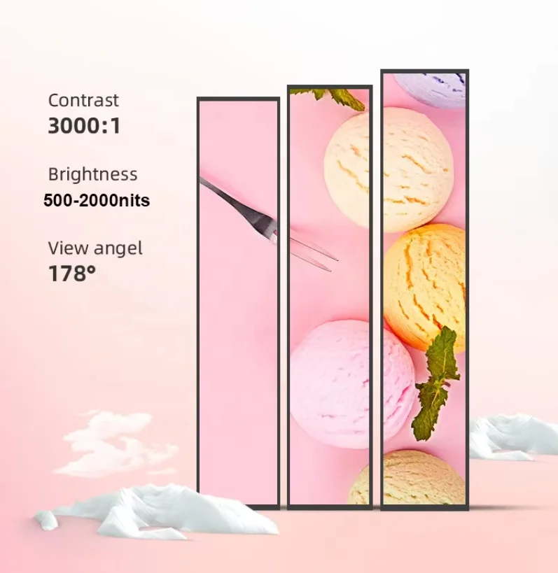 Advertising display Shelf-mounted Video Player Ultra Wide Digital Signage Display Customized Size Stretched Bar Lcd Panel