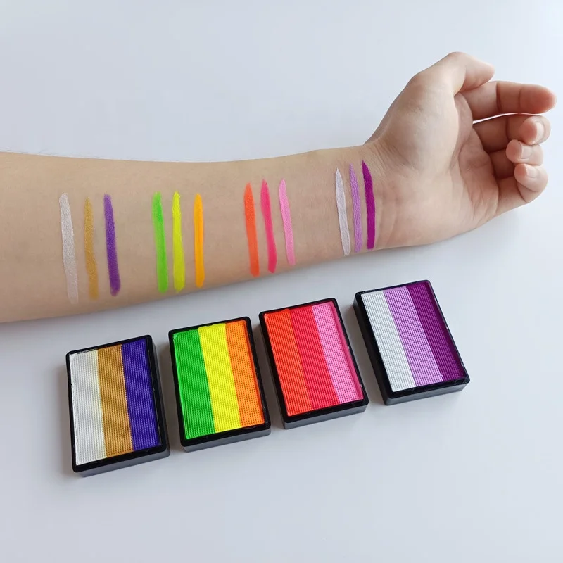 Popular Kids Halloween Gifts face paint UV Non-Toxic Neon Water-Based 30g Rainbow Split Cake