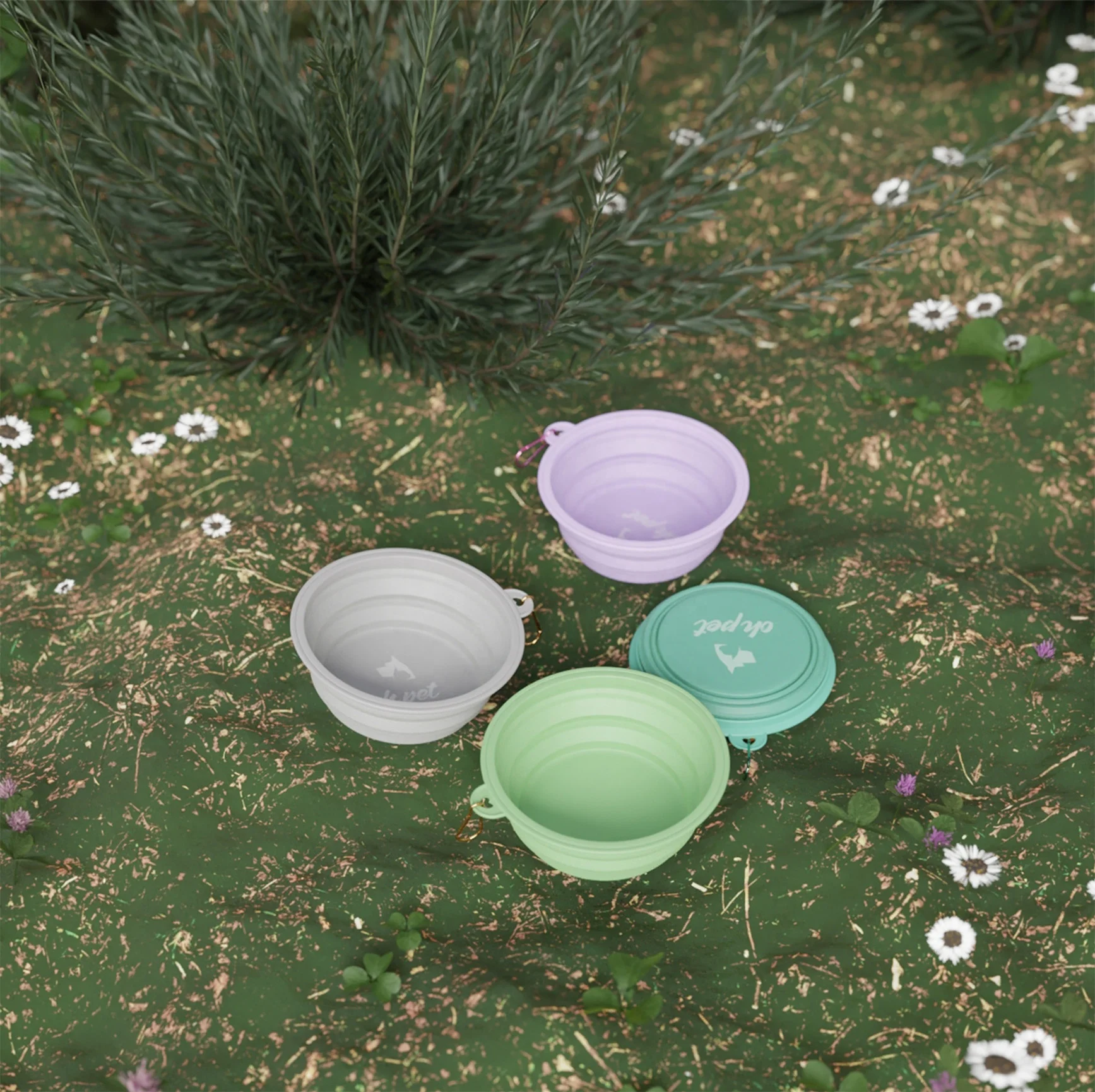 BPA- Free personalized Custom Travel Pet water feeding bowl Foldable Portable Folding Collapsible Food-Grade Silicone dog bowl