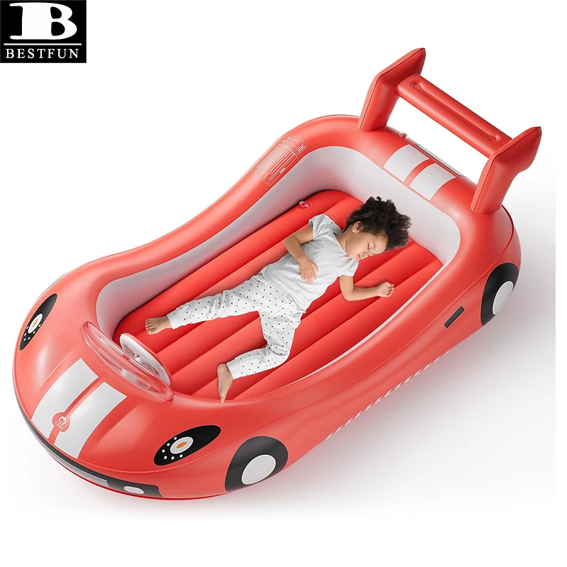 inflatable toddler travel bed with sides kids race car air mattress w/ bumpers infant airbed for home camping outdoor sleepover