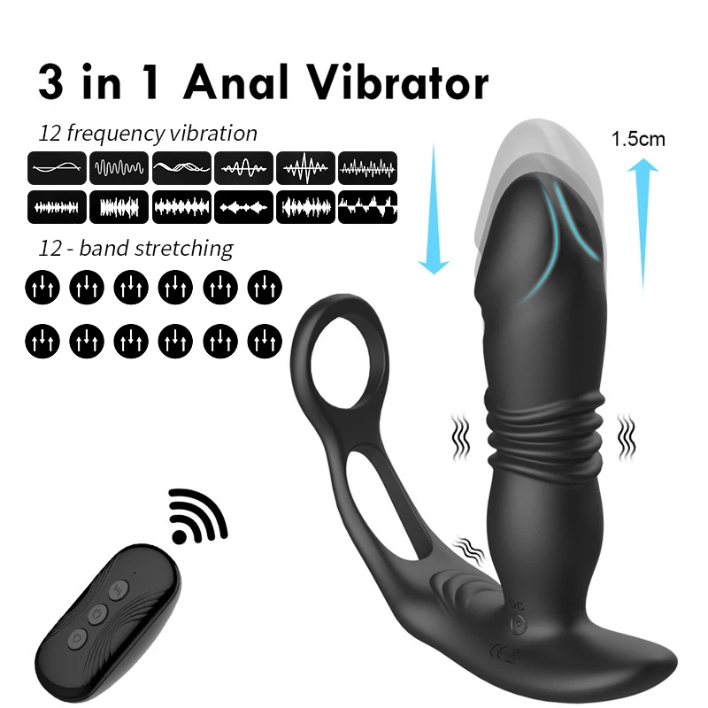 HULAMY Anal Vibrators sex Toy for men Dual Cock Rings Butt Plug Thrusting Prostate massage