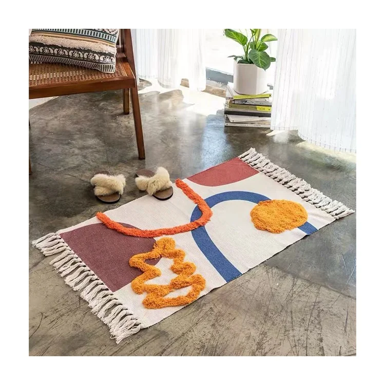 В наличии 60*90 см индийский Плетеный богемный современный ковер с кисточками хлопковый льняной напольный коврик Ретро прикроватный