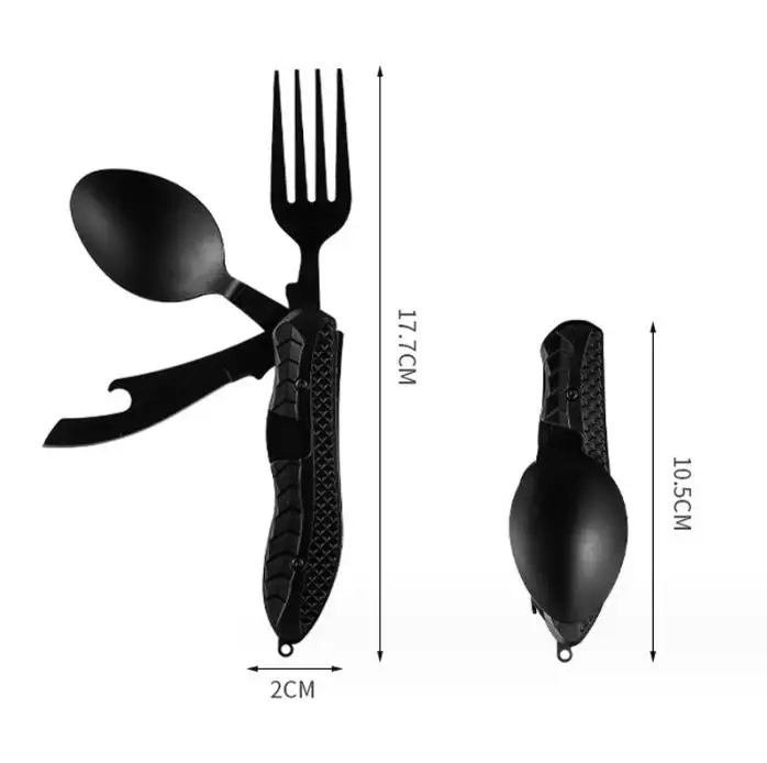 Multifunctional Camping Portable Detachable Folding BBQ Tableware steel cutlery knife spoons and fork flatware set