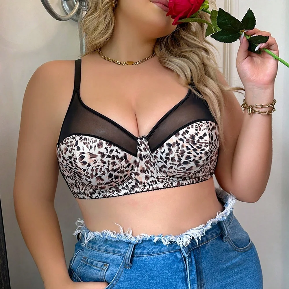 High Quality Fancy Back Open Leopard Pattern Printed Breast Lift Bra For Women
