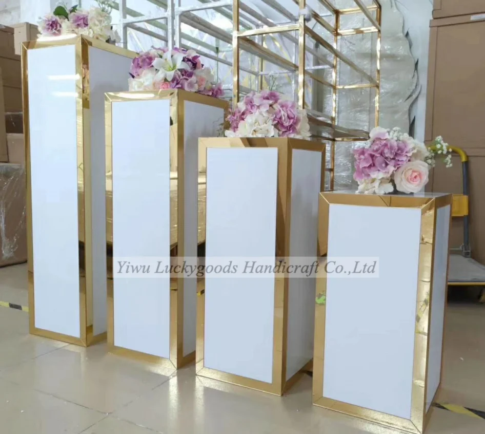 
LK20190816-6 white Wedding walkway pillar square shape flower pattern carved stand for events decoration 