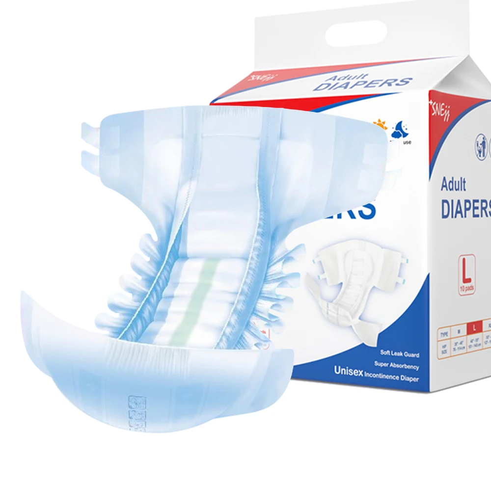 Free Sample ISO CE XXL XL L M S Size Premium Disposable Briefs Printed Blue Thick Adult Diaper