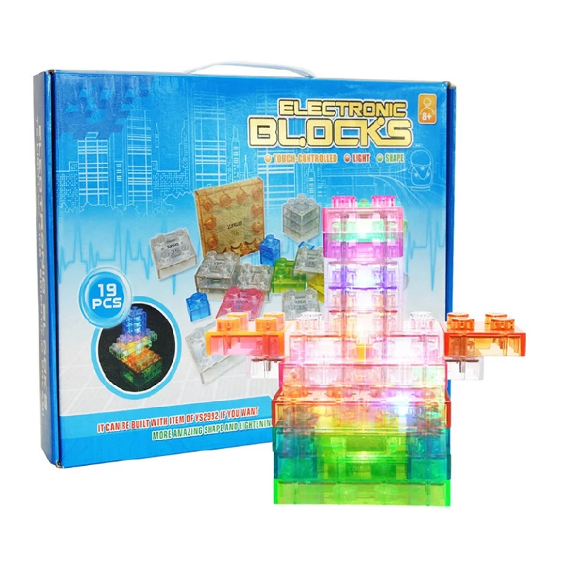 2022 creativity building block toys children for early education sets kids diy plastic assemble electronic block with lights