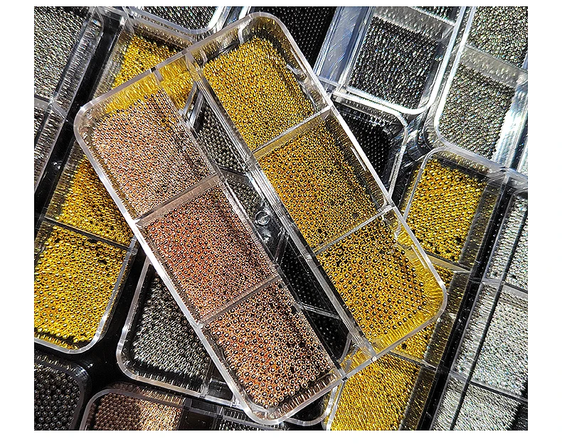 Customized 6 Grids Packing Nail Jewelry Factory Price Wholesale Silver/Black/Gold/Rose Gold Steel Nail Art Caviar Beads