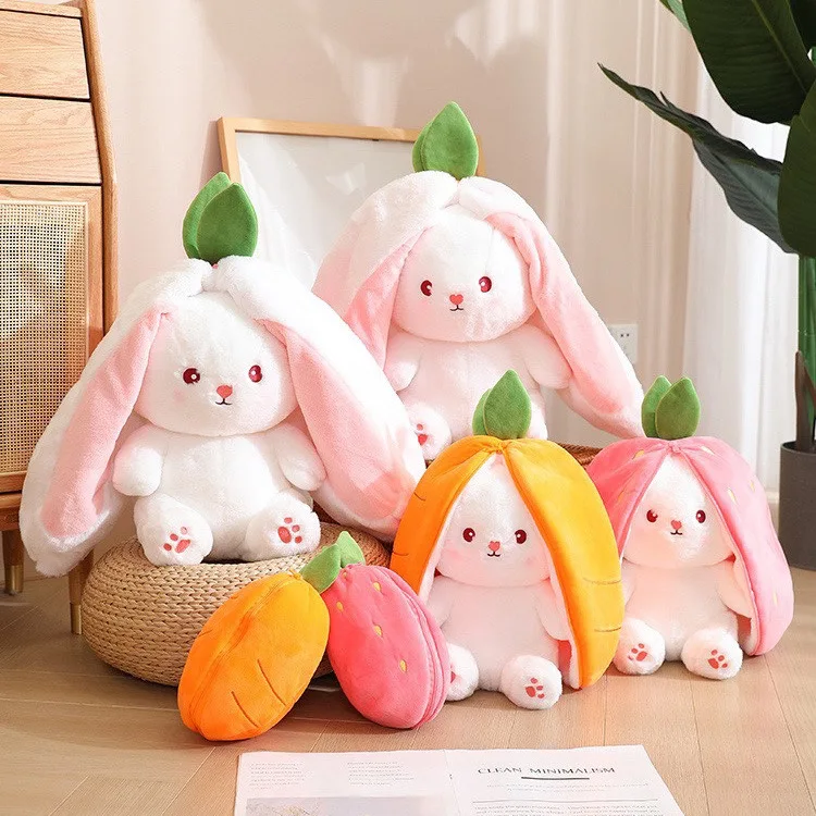 Transformed Rabbit Fruit Doll Cute Strawberry Rabbit Doll Plush Toy Sleeping Pillow Easter Bunny Birthday Gift For Christmas