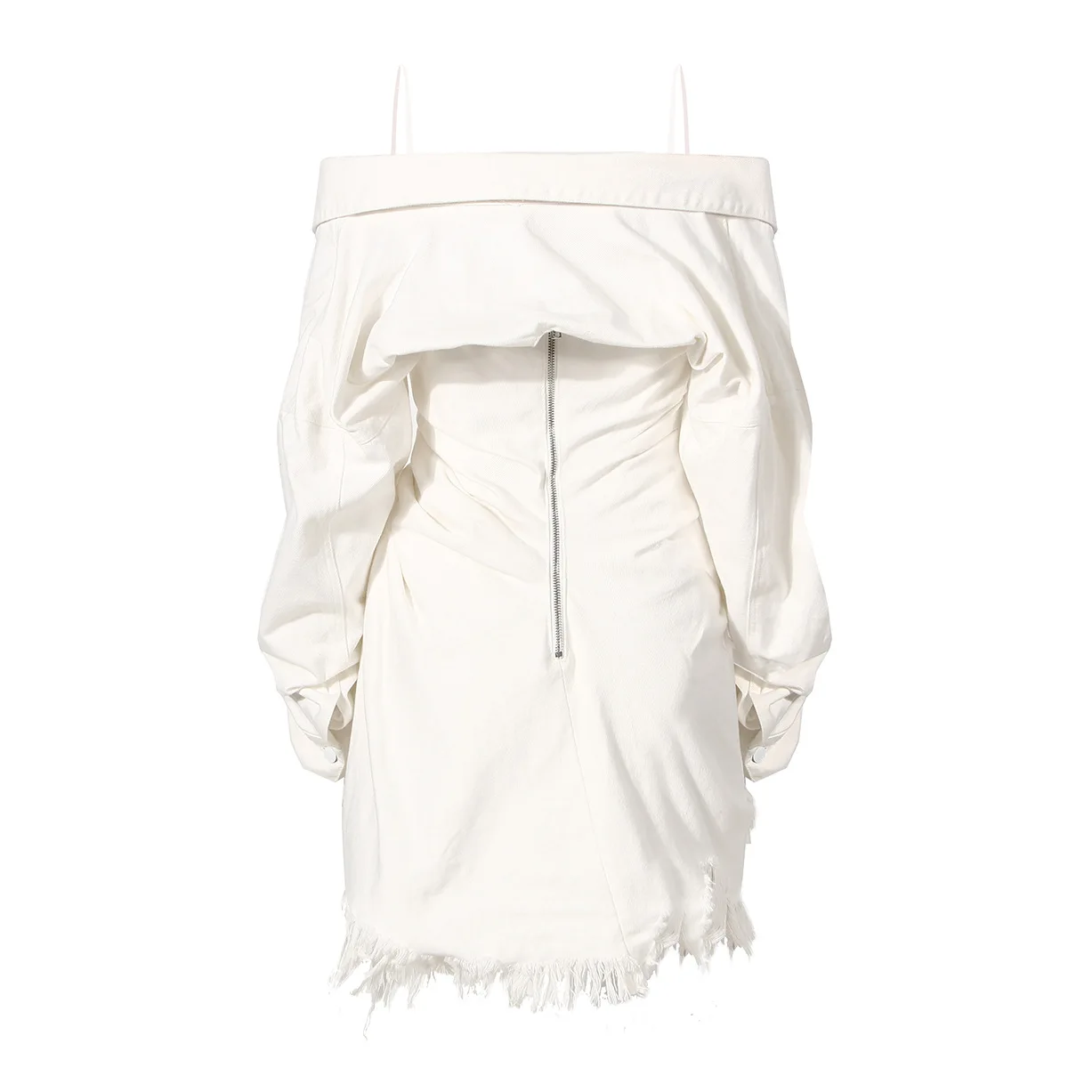 Summer new slim dress irregular fringed off-the-shoulder washable ripped pleated denim skirt
