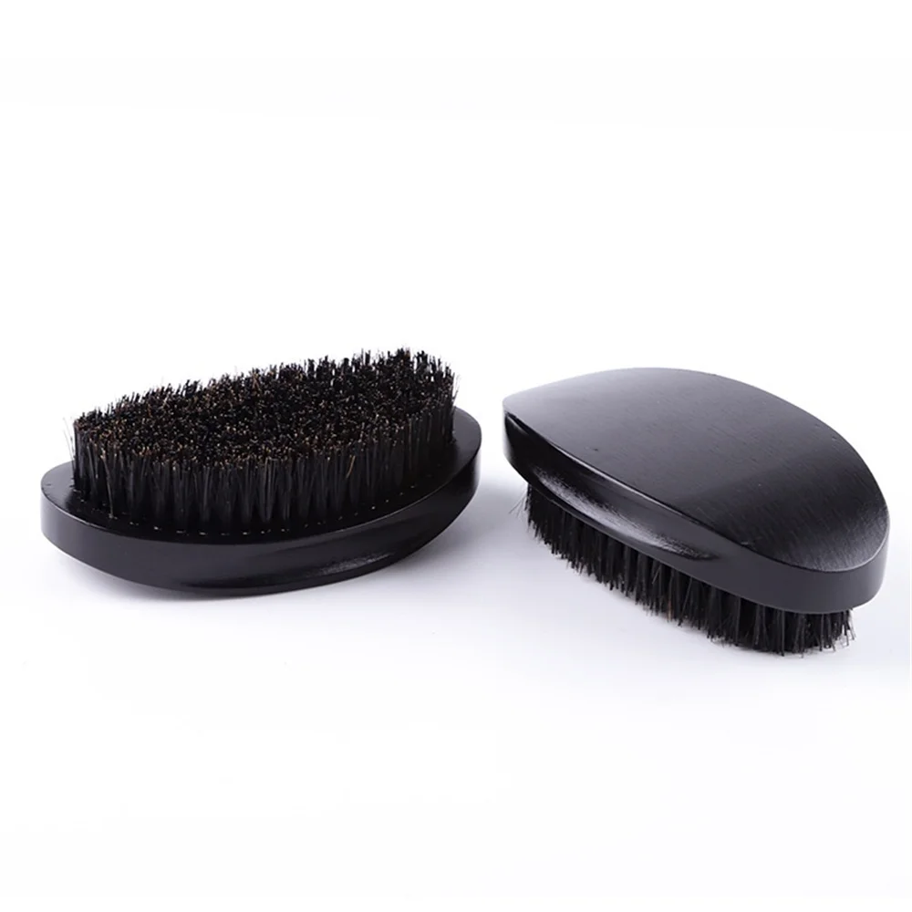 Custom LOGO Natural Boar Bristle Soft Custom Logo 360 Wave Brush Curved Wooden Beard Brush Black Hair Brush for Men