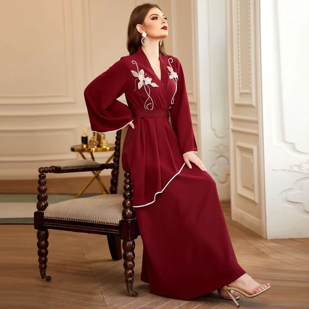 Women Luxury Middle East Embroidered long sleeves dress Woman Muslim women elegant abaya