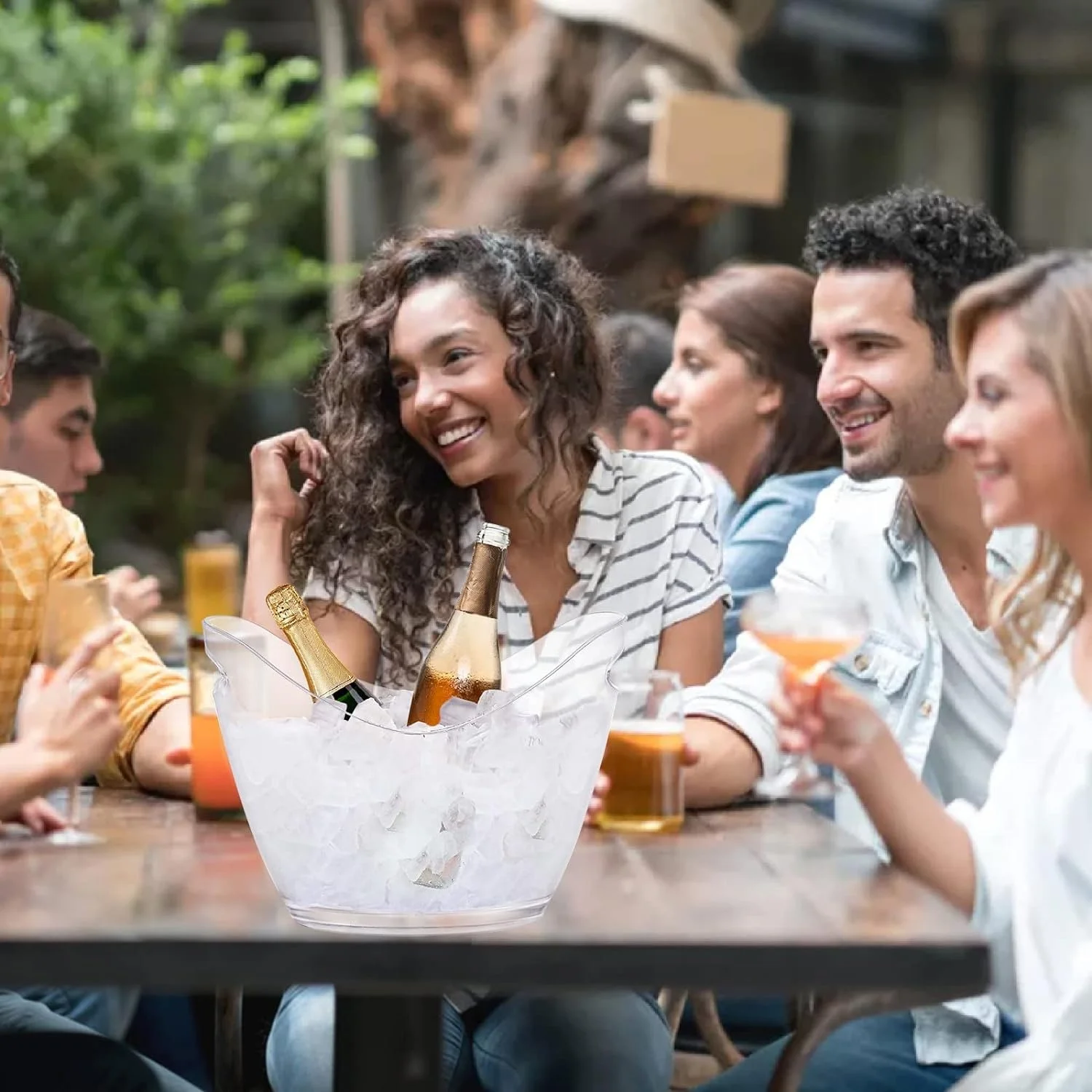 4 Liter Storage Tub Clear Acrylic Chill Soda Wine Champagne Beverage Beer Bin Ice Bucket for 2 Bottles Capacity