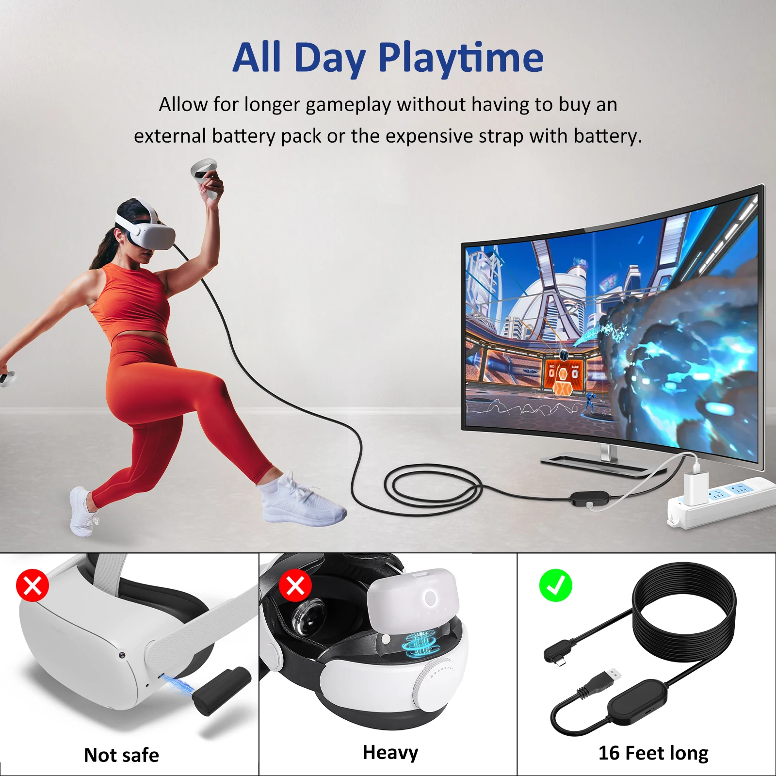 5 Meters High Speed Data Transfer Fast Charging Cable Link Vr Headset Usb 3.2 Gen1 Cable For Oculus Quest 2 Pro