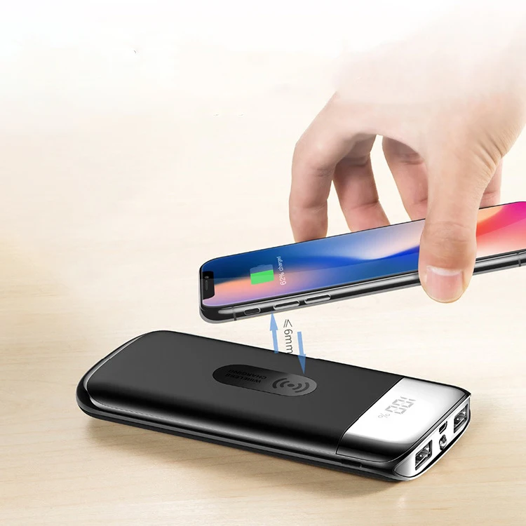 Wholesale 10000mah mobile battery powerbank wireless charger fast charge customize logo Metal power bank for mobile phone
