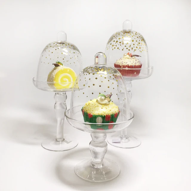 custom small mini decorative dessert cake dome glass with pedestal