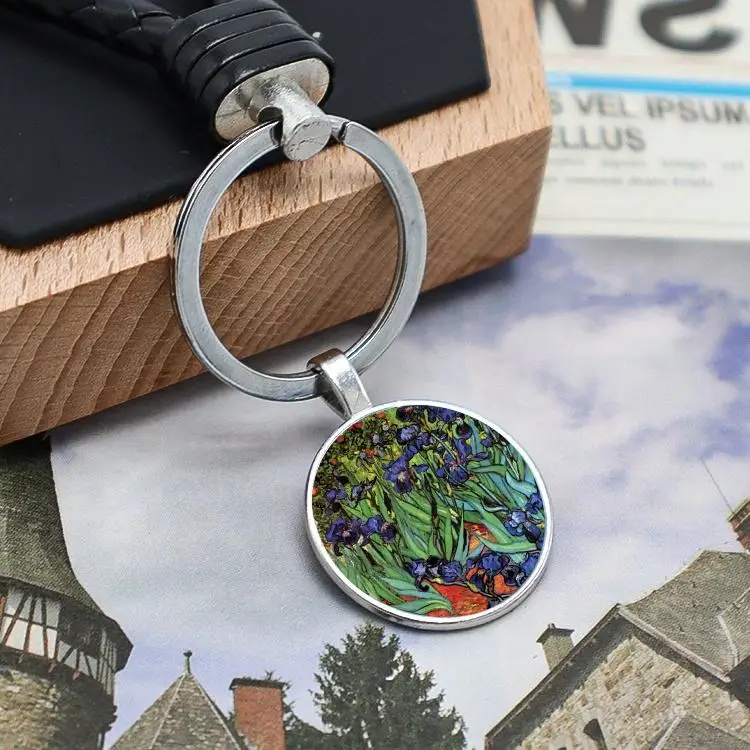 Customized Logo Metal PU Leather Strap Patent Printing Easily Cleaned by Wiping Off Flower Key Chain