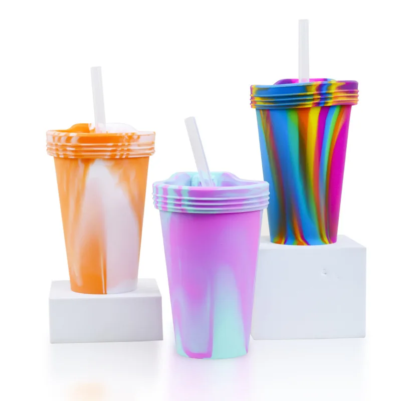 2024 Hot Selling 16OZ Food Grade Silicone Drinking Straw Cup Car Drinking Bottle Cup Silicone Tumbler Coffee Cup For Adults