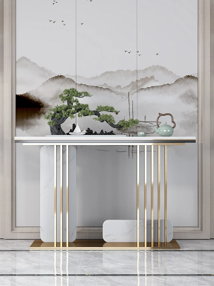 Latest design luxury marble or rock top silver side table modern stainless steel