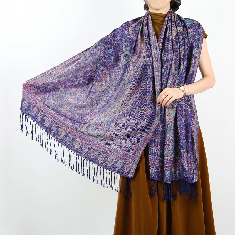 Fashion Ladies Warm long jacquard shawl Large size Autumn/Winter scarf for women Palestinian fringe