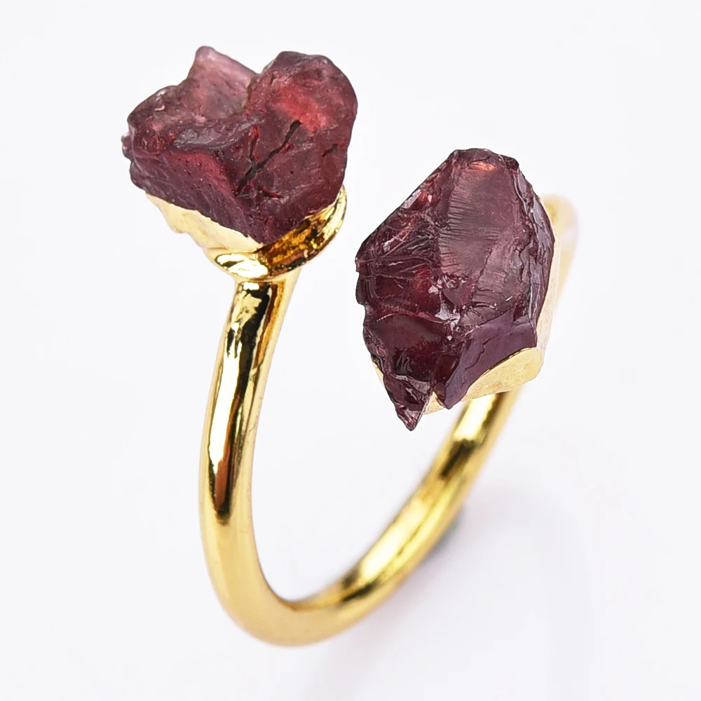 Wholesale natural ruby red garnet crystal ring women gold plated birthstone ring adjustable