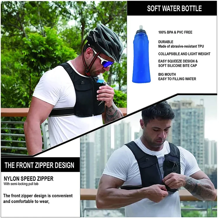 Custom Outdoor Neoprene Breathable Marathon Jogging Lightweight Running Vest With Phone Pocket and Water Bottle Pocket