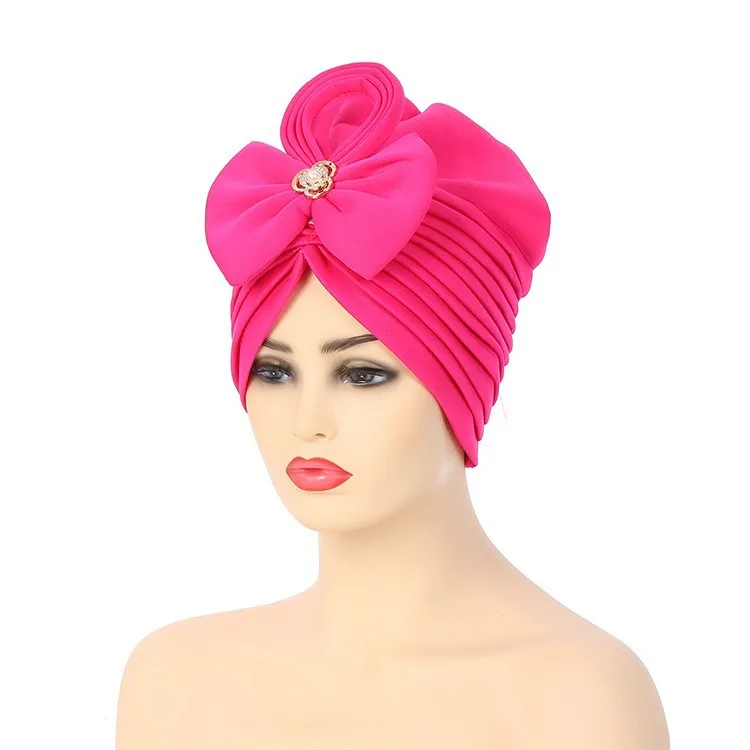 Hot Sale Fashion Women Plain Bowknot African Muslim Turban Hat