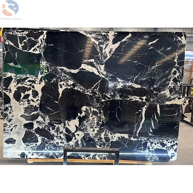 China Famous Luxury Natural Nepoleon Black White Marble Stone Big Size Slabs Wholesale Price