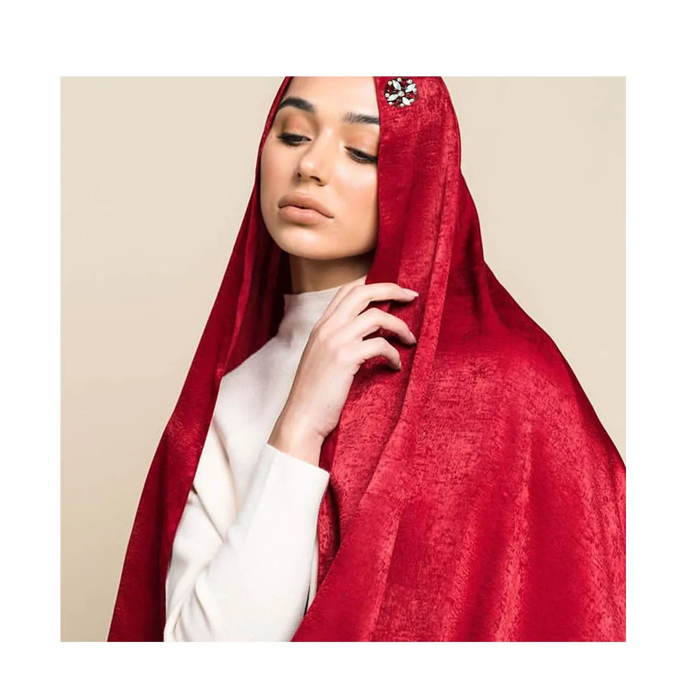 Muslim Luxury Crystal Beads Rhinestone Matte Silk Satin Hijab Scarf Scarves Shawls Hijabs For Party Evening Event