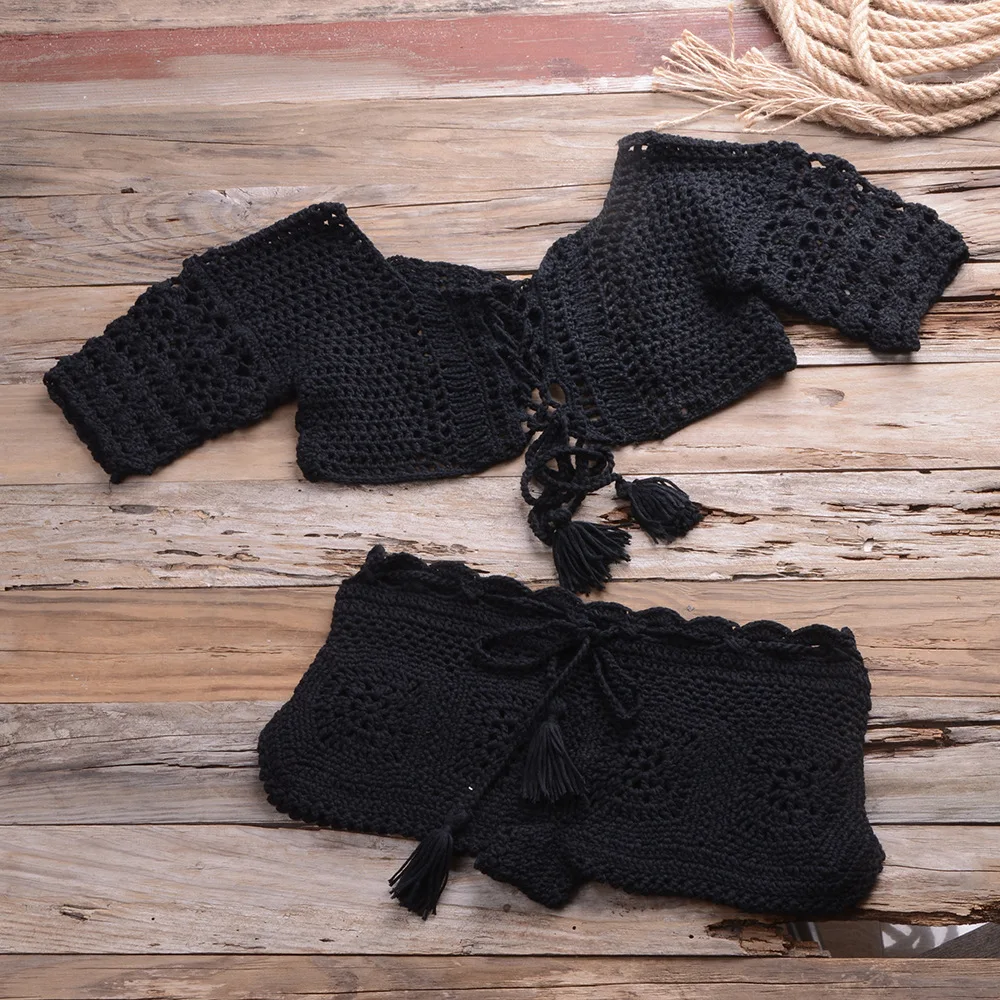 Custom Knitwear Crochet Bikinis Hollow out 2 Piece Set Swimwear Bikinis Beachwear Women Swimsuit String Bikini Fitness Swimwear